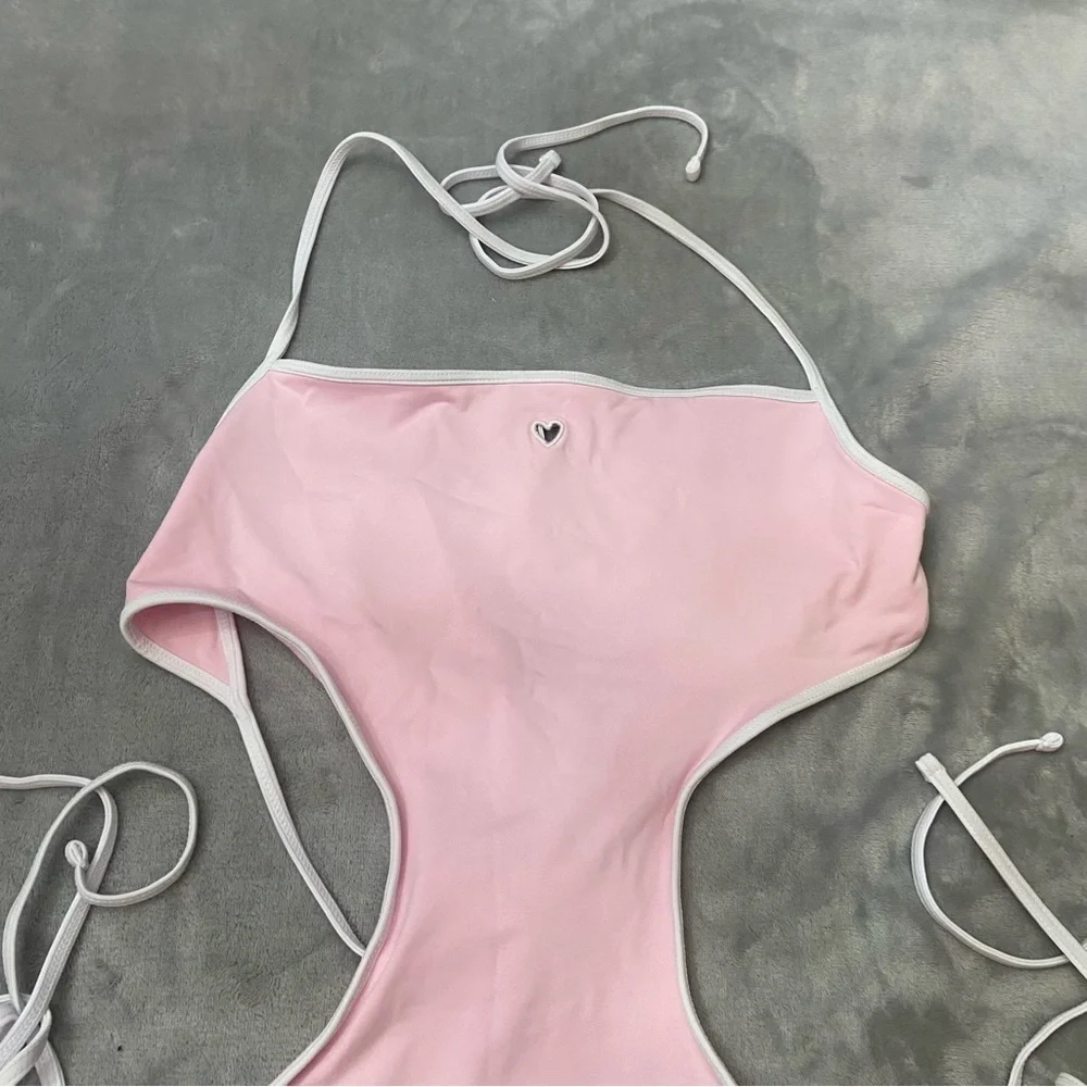 New! Frankie’s bikinis Amalia one piece monokini pink heart 24672